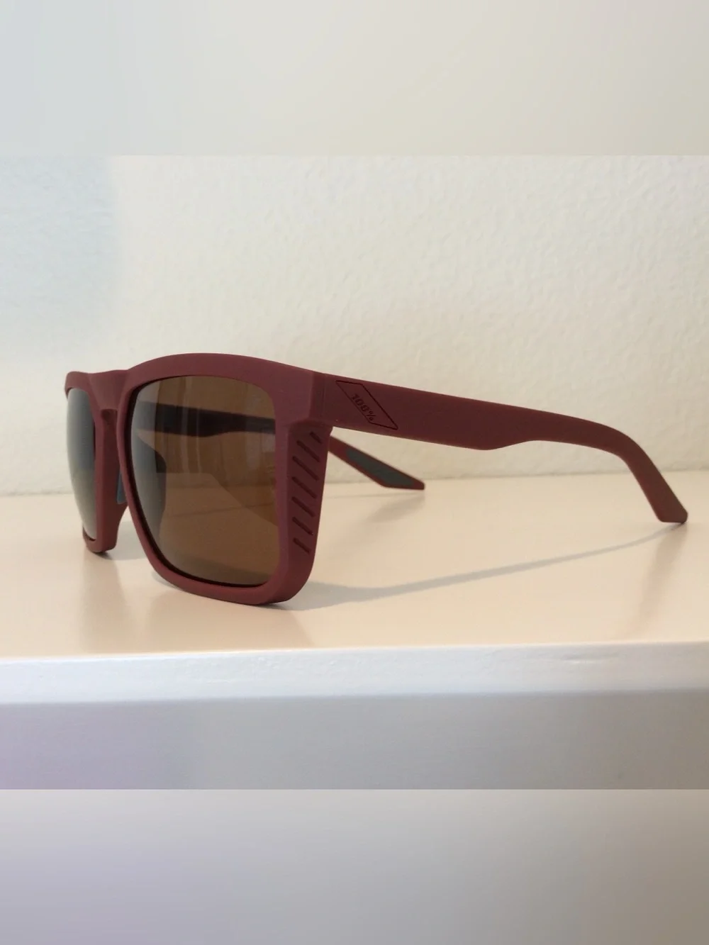 100% – RENSHAW – SOFT CRIMSON Matte Burgundy Square Sunglasses - NWOT